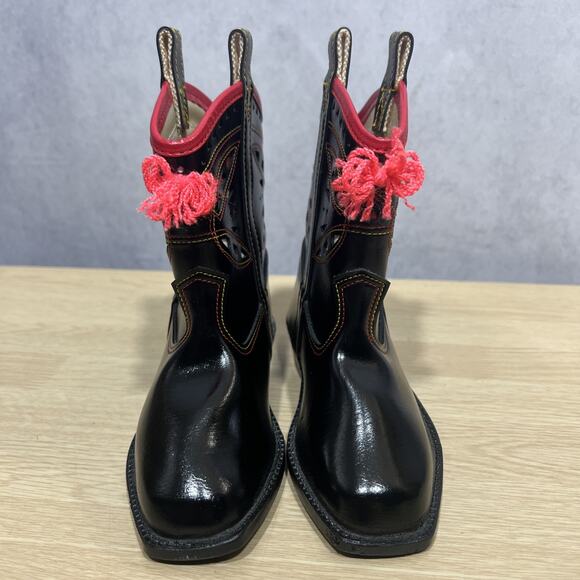 VTG 50's Toddler 7.5 Cowboy Boots by Texas Boot Co. Black Inlay Leather Flowers - Picture 3 of 10